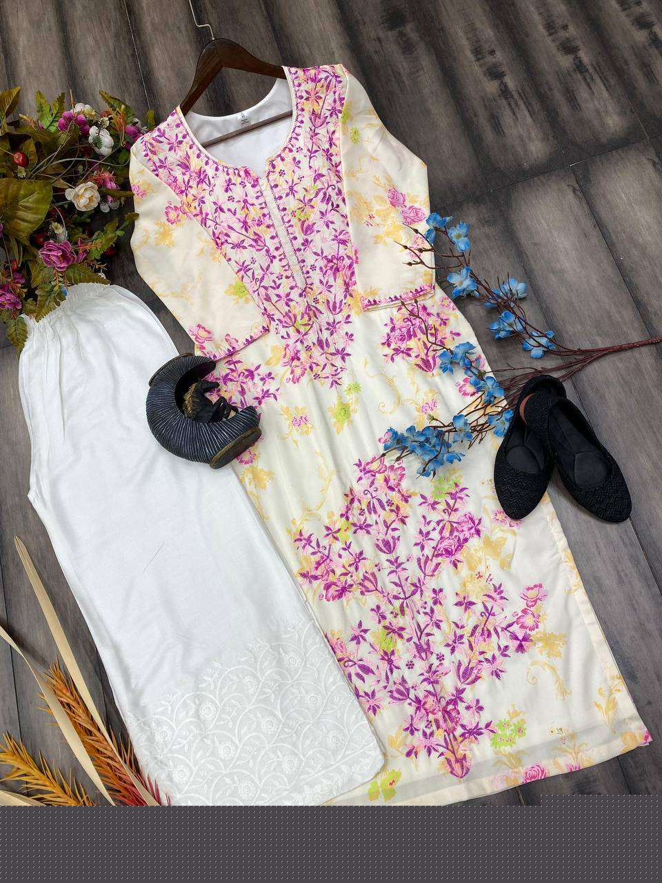 RAYON EMBROIDERED KURTIS WITH BOTTOM - MYLUXURY LANE ENTERPRISE
